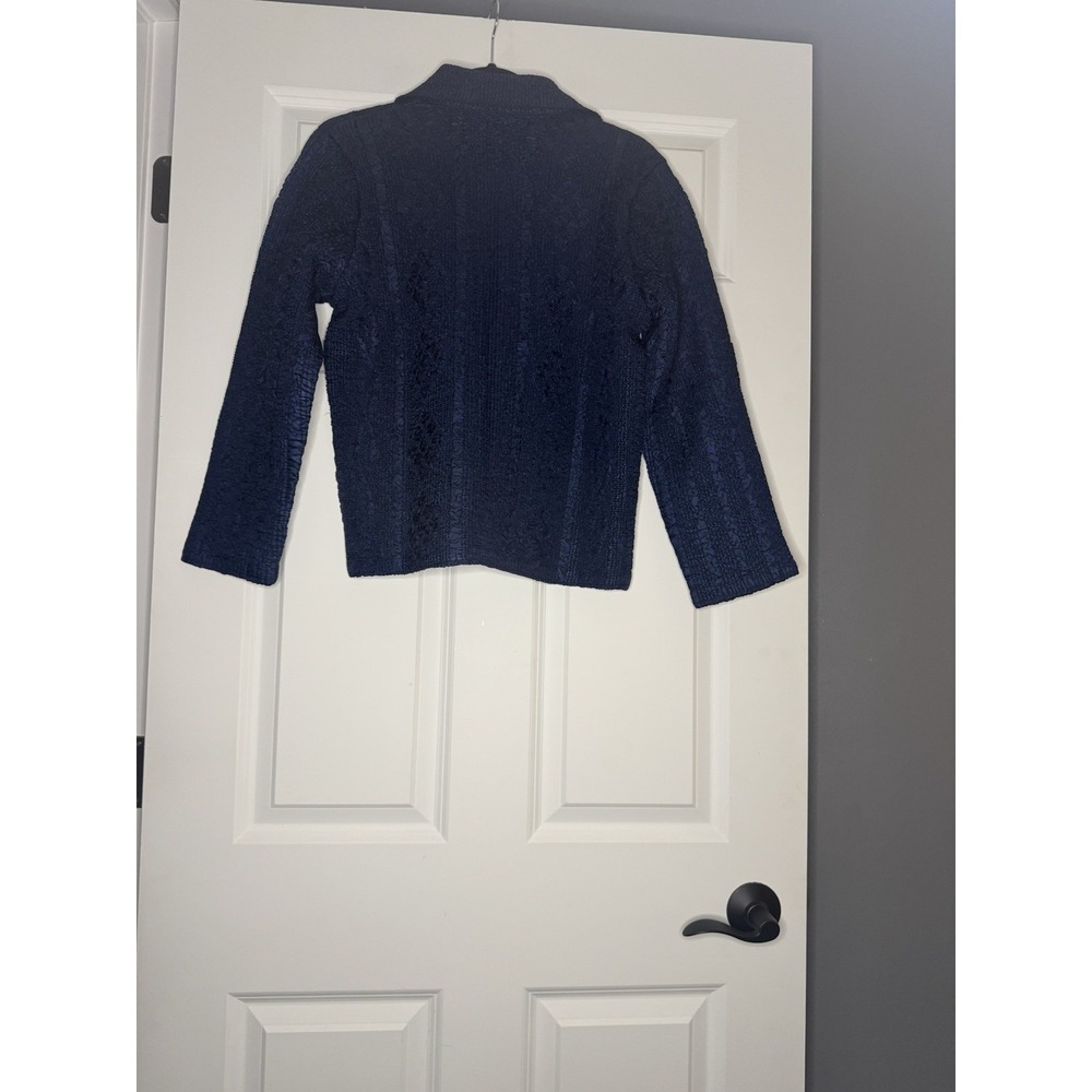 Magic Fit One Size Cardigan Jacket Navy With Rhinestones Zipper Subtle Texture - Picture 2 of 2